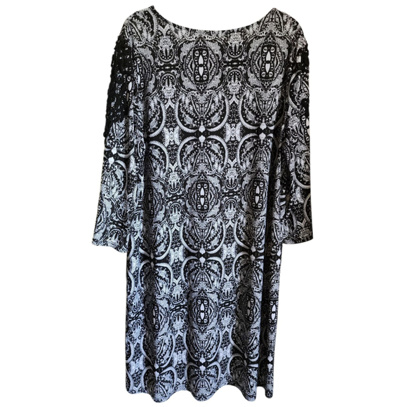 Tacera Black & White Print 3/4 Sleeve Embroidered Career Shift Dress Women's 2X - Picture 2 of 14